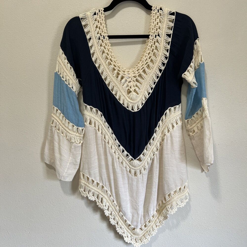 Women’s Crochet Boho Festival Handkerchief Blouse Sheer Fairy Fringe - Picture 4 of 7